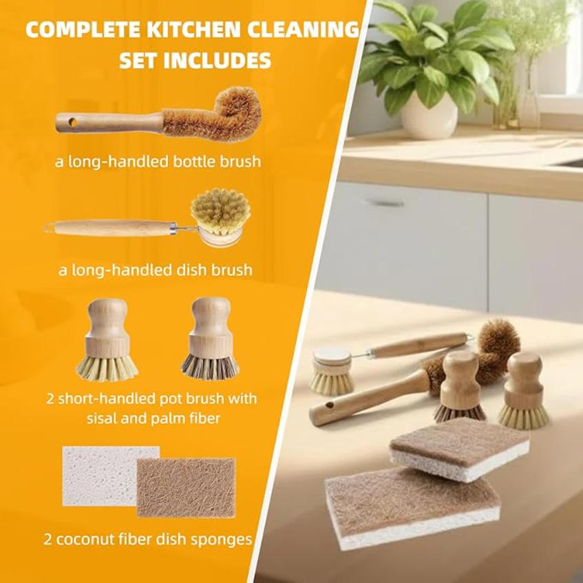 6 PCS Bamboo Dish Brush Set -  - Substrate Coconut Fiber recension och pris